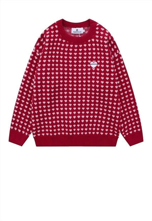 Retro heart sweater vintage pattern jumper 80s top in Black