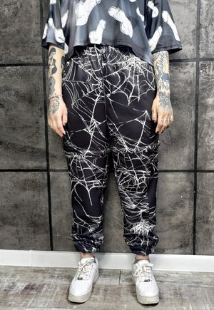 Spider web joggers detachable handmade Goth shorts rap pants