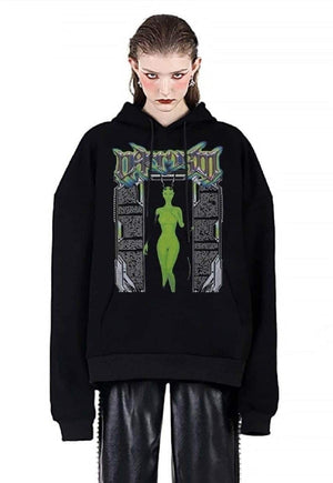 Punk hoodie mohawk print pullover Gothic grunge top in black
