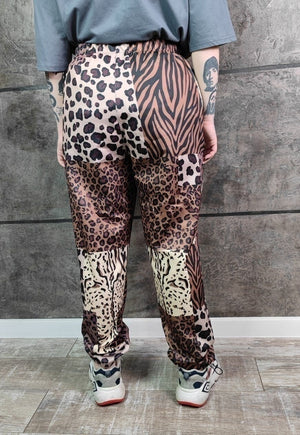 Leopard joggers handmade animal print raver pants in brown