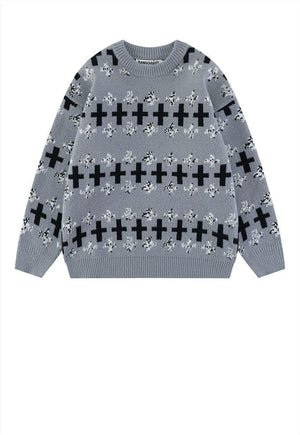 Cross sweater knitted Gothic jumper grunge top in black