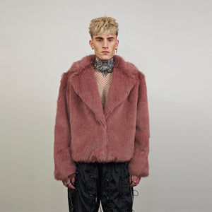 Brown faux fur coat shaggy cropped trench short going out jacket fuzzy grunge detachable sleeves handmade luxury festival overcoat fleece