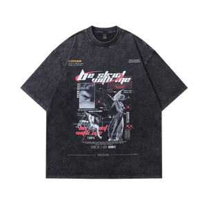 Cyberpunk t-shirt angel print tee futuristic grunge top in vintage grey