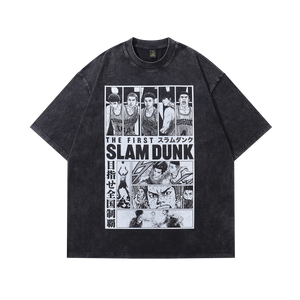 Vintage anime t-shirt slam dunk tee retro Japanese top in grey