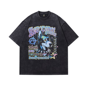 Punk t-shirt Doberman print tee y2k Anarchy top in vintage grey