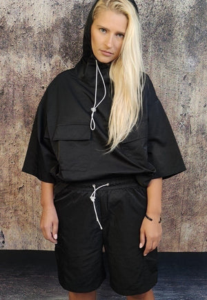 Oversized utility sport set half sleeve hoodie shorts set