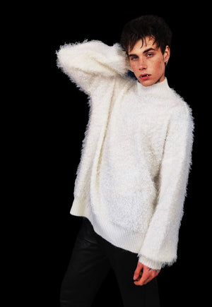 Fluffy white sweater fuzzy jumper going out shiny party top