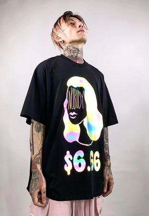 Reflective money girl print tee nobody paid slogan t-shirt