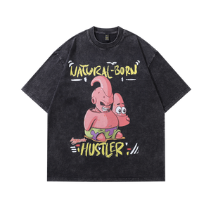 Funny anime t-shirt monster print tee Japanese cartoon top in vintage grey