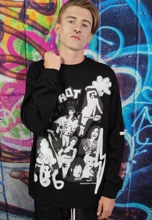 Club kids long tee 90s 80s drag & rave stars Y2K top black