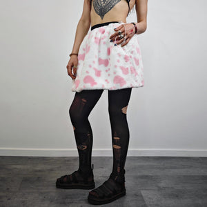 Cow skirt pink white animal print shorts going out fleece cropped trousers handmade short festival trousers fluffy spot print pants