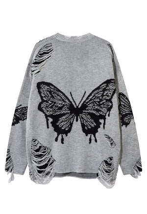 Butterfly sweater black white ripped goth jumper grunge top