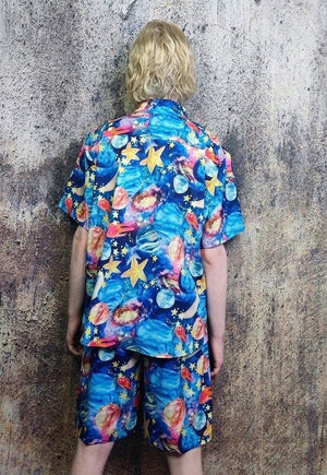 Space sports set night sky pattern shirt & shorts combo blue