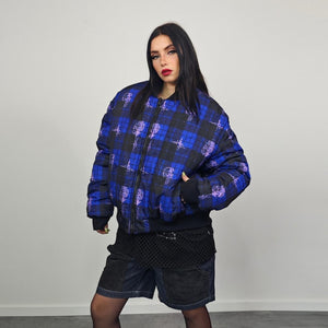 Tribal bomber yellow tattoo print jacket Aztec reversible college varsity detachable sleeves handmade checked puffer grunge plaid punk coat