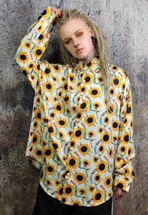Sunflower shirt floral print long sleeve top in white yellow