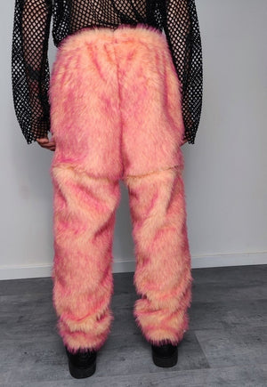 Faux fur festival joggers green 2in1 pants handmade shorts