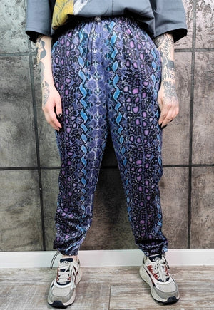 Snake print joggers handmade Tie-dye python overalls blue
