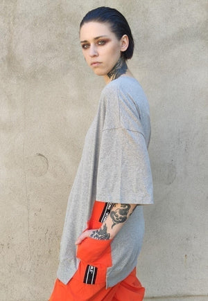 Reworked cargo pocket tee contrast panel t-shirt orange grey