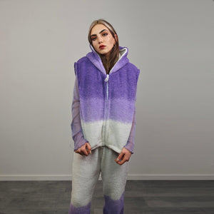 Gradient fleece joggers purple gradient trousers rave sports set burning man outfit festival tracksuit carnival bottoms fancy tracksuit