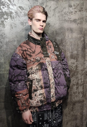 Paisley bomber tie-dye bandana jacket grunge coat fade brown