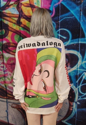 Anime print jumper Kawaii girl long tee Y2K top in white