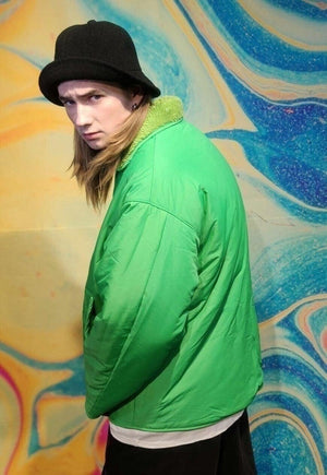 Reversible fleece jacket two sided bright bomber green