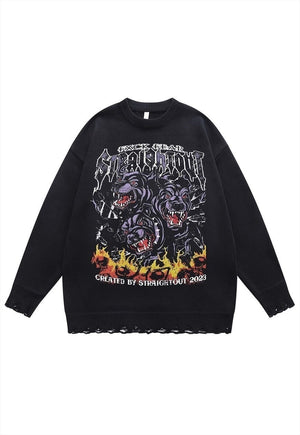 Tiger print sweater animal knit distressed jumper in grey