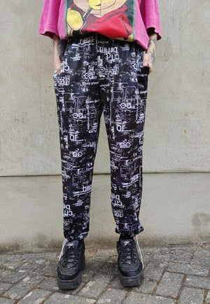 Straight fit graffiti print joggers beam overalls in black