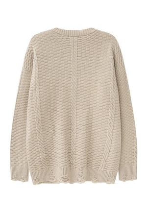 Cable sweater distressed jumper retro textured top in cream
