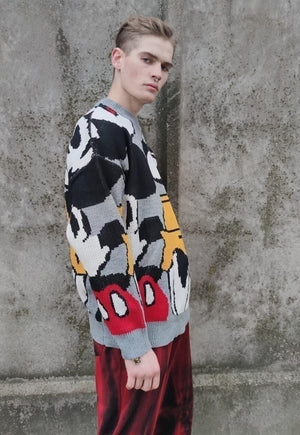 Mouse print knitted sweater cartoon Donald sweatshirt grey