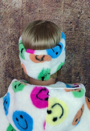 Fleece headband luxury fluffy head cover emoji print white