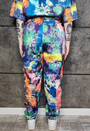 Tie-dye paisley joggers handmade bandanna rave pants orange
