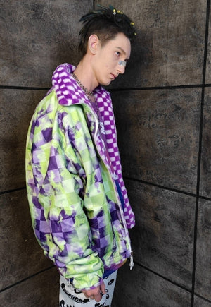 Reversible check fleece jacket handmade Vans chess coat