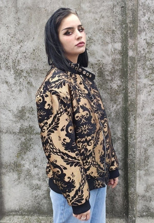 Embroidered paisley varsity jacket bandana bomber in golden