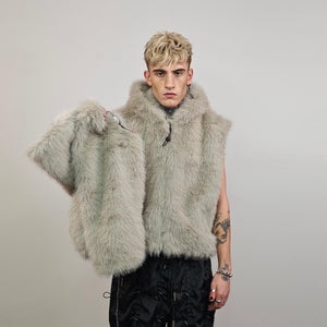 Gray faux fur joggers ski pants shaggy trousers mountain trip bottoms fuzzy winter festival overalls rave fit jumpsuit carnival fleece set