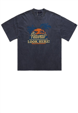 Hawaii t-shirt vintage poster print tee 90s retro top grey
