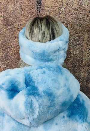 Fleece headband luxury fluffy head cover in tie-dye blue
