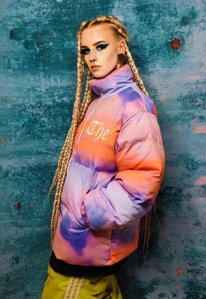 Clouds print bomber tie-dye rainbow sky jacket pastel pink