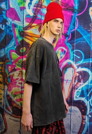 Psycho tshirt premium vintage wash grunge tee in acid grey