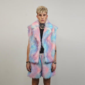 Rainbow faux fur joggers tie-dye pants shaggy gay trousers LGBT bottoms fuzzy unicorn overalls festival jumpsuit carnival fleece set