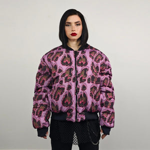Giraffe bomber animal print jacket orange wildlife reversible college varsity detachable sleeves handmade raver puffer tribal African coat
