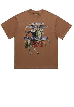 Baroque t-shirt grunge rider tee retro horse top in grey