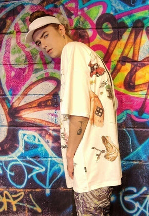 Baseball bat print tee graffiti skater t-shirt in white