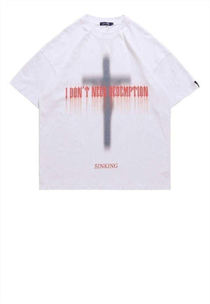 Cross print t-shirt punk tee Gothic slogan top in black
