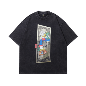 Greedy duck t-shirt money print tee classic cartoon top in vintage grey