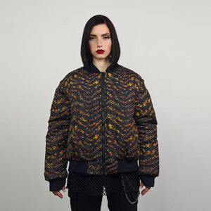 Psychedelic bomber animal print jacket green reversible tropical college varsity detachable sleeves handmade rave puffer festival neon coat