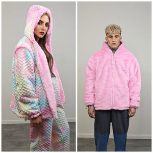 Pink faux fur joggers ski pants fleece trousers retro rave overalls fluffy bottoms festival set burning man outfit winter hotpants