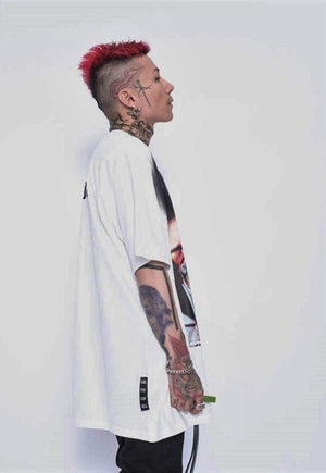 Raver face print tee grunge graffiti t-shirt anime top white