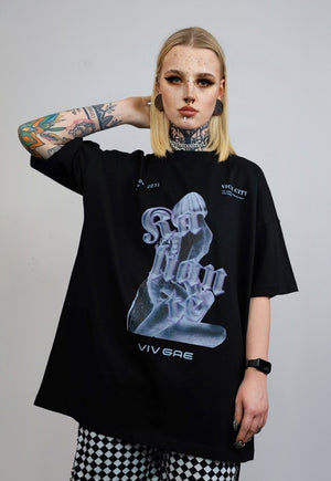 Couples t-shirt anime print tee kissing raver top in black