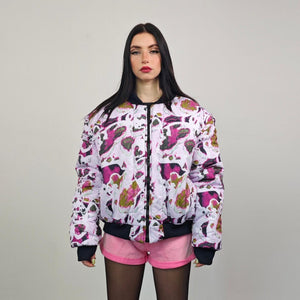 Vertical stripe bomber black white Beetlejuice jacket creepy reversible college varsity detachable sleeves handmade horror fan grunge coat